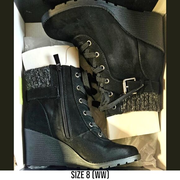 TORRID Women's Wedge Bootie Faux Suede Black Extra Wide Rubber Cushion boot.8W - Picture 6 of 12